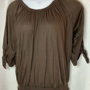 New York Laundry Chocolate Brown Blouse with Tie Sleeves
